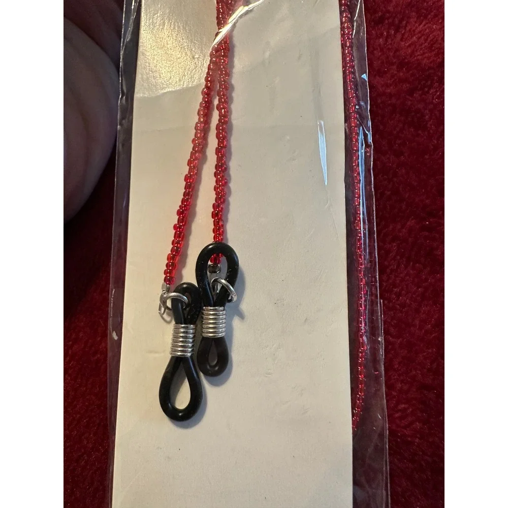 Red Beaded Eyeglass Cord Faceted Crystal Accent Beads Glasses Lanyard‎ Chain